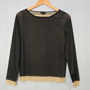 The Limited VTG Black Tan‎ Mesh Top LS Sheer Layering Piece Sz L Y2k Party Chic